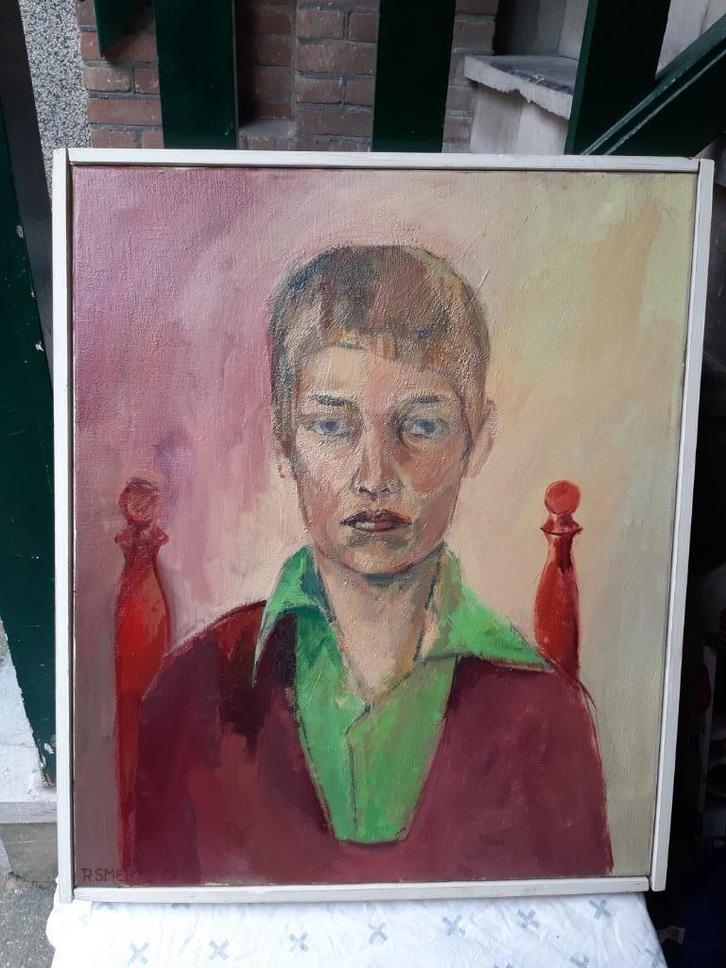 Schilderij, olieverf, portret, van R. Smeets uit 1979, Antiek en Kunst, Kunst | Schilderijen | Klassiek, Ophalen