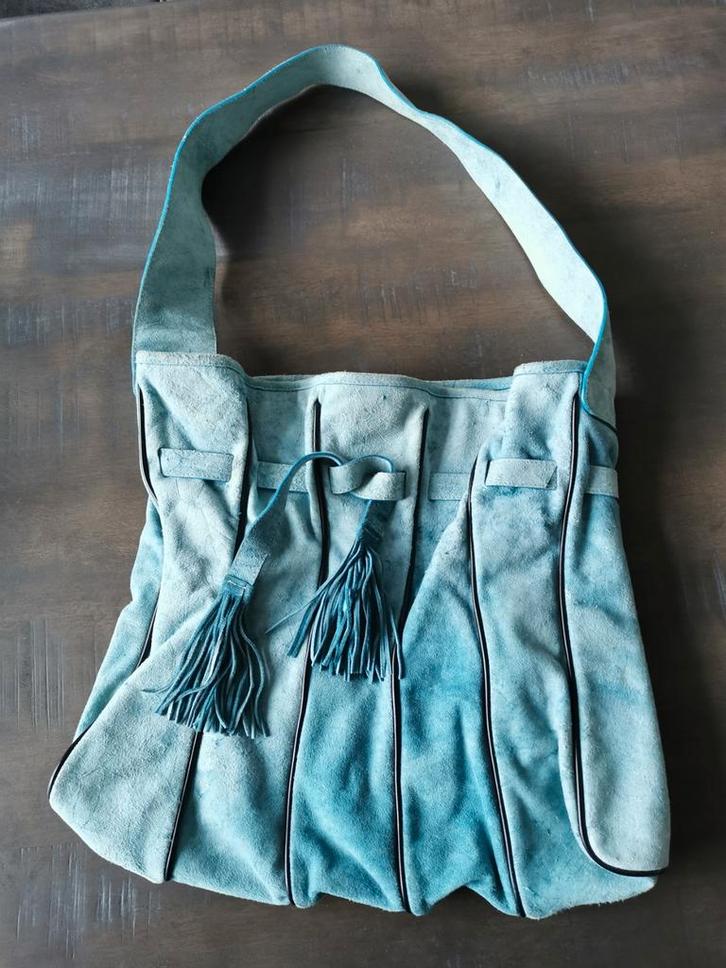 Leonardo suède schoudertas, Sieraden, Tassen en Uiterlijk, Tassen | Schoudertassen, Nieuw, Overige merken, Blauw, Leer, Verzenden