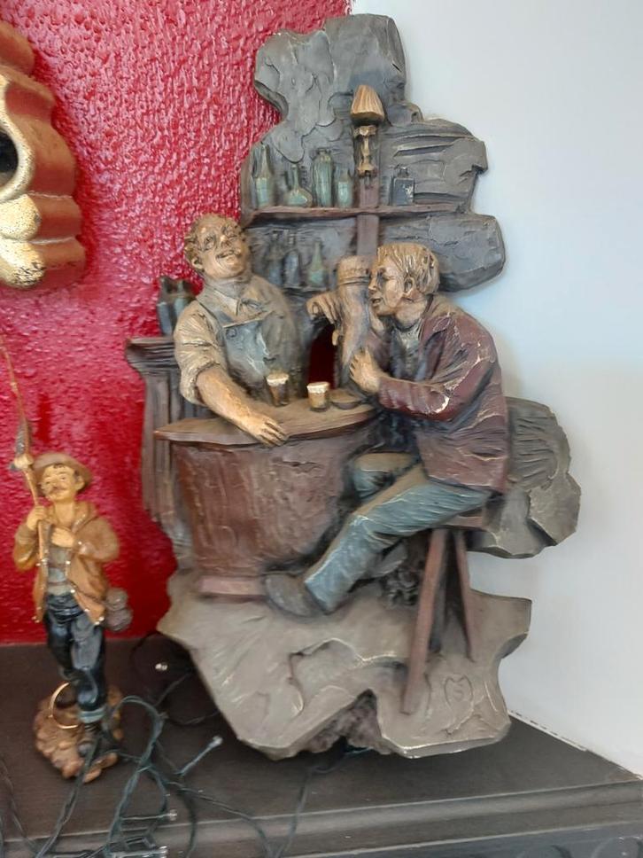 Houten Beeld Kroegscène, Antiek en Kunst, Kunst | Beelden en Houtsnijwerken, Ophalen of Verzenden