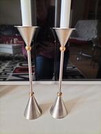 Memphis Milano stijl kandelaars chroom met koper 26 cm hoog, Ophalen of Verzenden, Koper of Brons