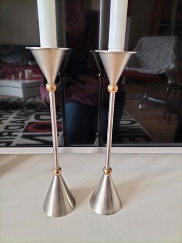Memphis Milano stijl kandelaars chroom met koper 26 cm hoog  beschikbaar voor biedingen
