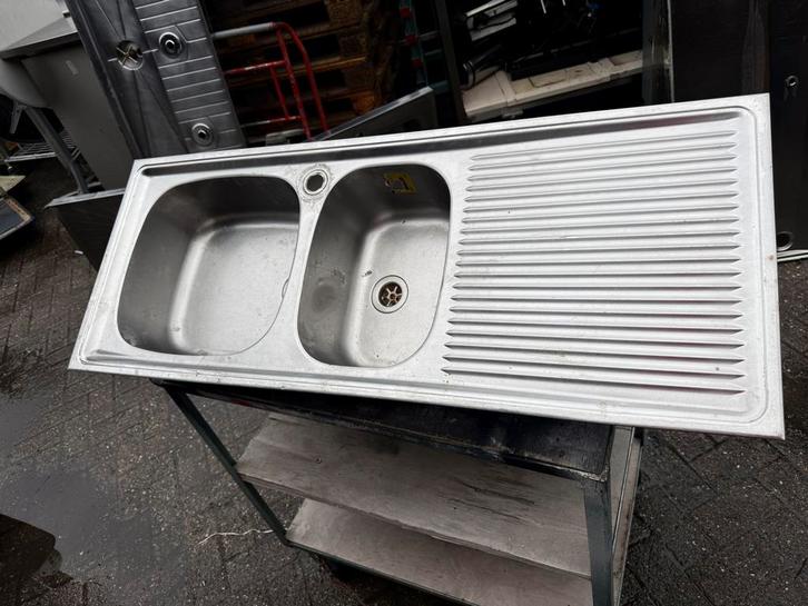 RVS Spoelbak met Dubbele Bak horeca spoelblad spoeltafelblad, Huis en Inrichting, Keuken | Keukenelementen, Gebruikt, Minder dan 100 cm