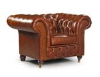 Nieuwe chesterfield fauteuil 100% rundleer handgemaakt, Nieuw, 100 tot 125 cm, Hout, 75 tot 100 cm