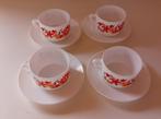Set van 4 kop en schotels, Arcopal France, Gebruikt, Ophalen of Verzenden, Glas, Overige stijlen