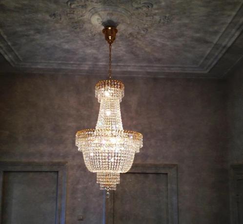 Kristal kroonluchter zilver en goud Kroonluchter - winkel, Huis en Inrichting, Lampen | Hanglampen, Nieuw, Minder dan 50 cm, Ophalen