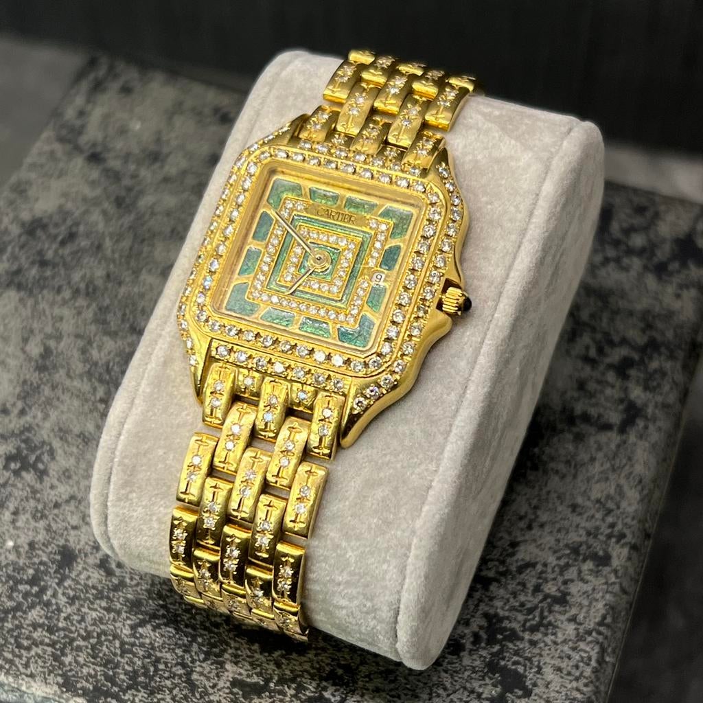 Gouden cartier horloge 18 karaat massief diamant bezet, Ophalen of Verzenden, Zo goed als nieuw, Goud