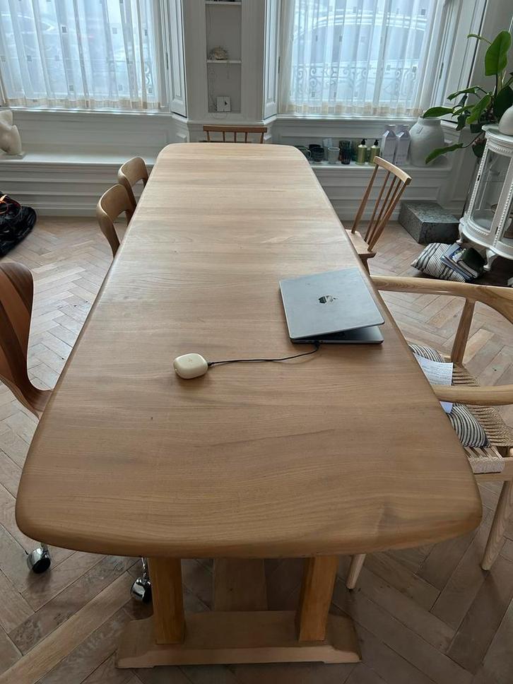 Grote kloostertafel - 2.70m - Beuken blad, eiken onderstel, Huis en Inrichting, Tafels | Eettafels, Gebruikt, 50 tot 100 cm, 200 cm of meer