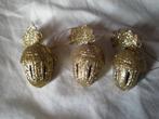 3 goudkleurige kerstballen in de vorm van een eikel., Ophalen of Verzenden, Gebruikt
