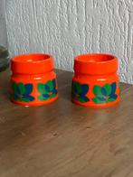 Vintage Eierdopjes Oranje met Bloemen, Ophalen of Verzenden, Gebruikt, Kunststof, Minder dan 25 cm