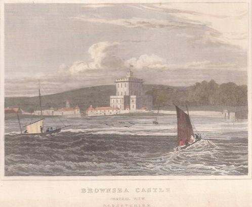 Brownsea Castle General View Dorsetshire Staalgravure 1818, Antiek en Kunst, Kunst | Etsen en Gravures, Ophalen of Verzenden