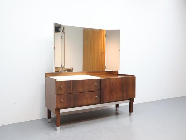 Vintage kaptafel palissander drieluik spiegel, Huis en Inrichting, Tafels | Kaptafels, Gebruikt, 100 tot 150 cm, 100 tot 150 cm