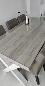 Complete Eet- en salontafel set - Wit/eiken bruin, Ophalen, Glas, 50 tot 100 cm, Zo goed als nieuw