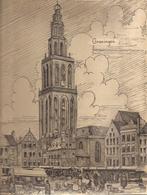 Groningen stadsgezicht Martinitoren Markt Tekening Sievers, Ophalen of Verzenden