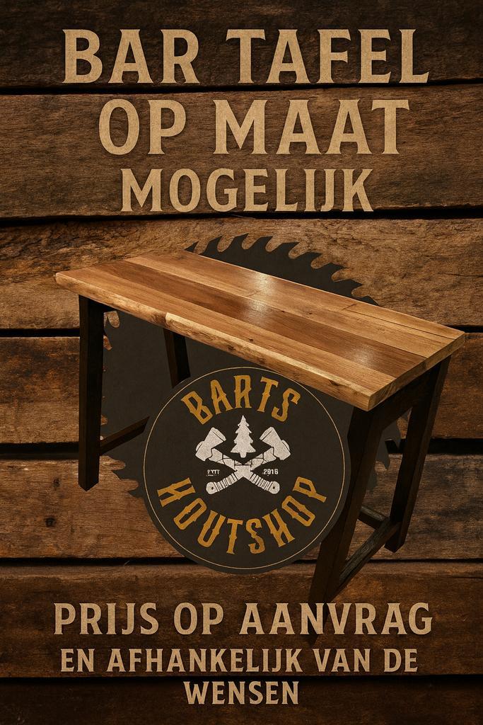 Houten Bartafel met houten onderstel, Huis en Inrichting, Tafels | Statafels, Gebruikt, Ophalen of Verzenden