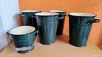 Vintage Emaille planten potten Set - Groen, Ophalen, Overige materialen, Gebruikt, Minder dan 50 cm