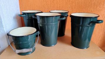 Vintage Emaille planten potten Set - Groen beschikbaar voor biedingen