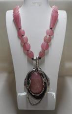 Rozenkwarts ketting met Dansk Smykkekunst hanger nr.1571, Verzenden, Zo goed als nieuw, Roze, Overige materialen