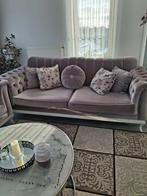 Elegante fluwelen bank in taupe/oudroze, Huis en Inrichting, Ophalen, Zo goed als nieuw, Rechte bank, Stof