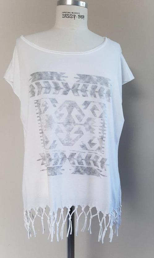 NIEUW, GEISHA witte top met grijze print, mt S, Kleding | Dames, Tops, Nieuw, Maat 36 (S), Wit, Korte mouw, Ophalen of Verzenden
