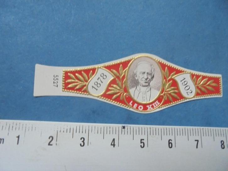 Oude sigarenband portret paus Leo XIII met nr. 5527, Verzamelen, Rookartikelen, Aanstekers en Luciferdoosjes, Zo goed als nieuw