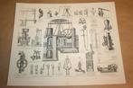 Antieke prent - Techniek Pompen - Circa 1885 !!, Ophalen of Verzenden, Voor 1940, Gebruikt
