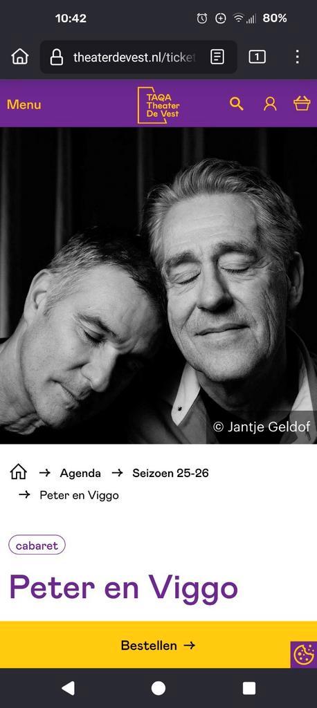 2 kaartjes Peter Heerschop en Viggo Waas in De Vest Alkmaar, Tickets en Kaartjes, Theater | Cabaret en Komedie, Twee personen