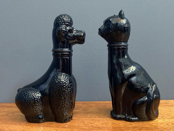 70 jaren Zwart glas Empoli Bottle wijn fles POEDEL & KAT, Verzamelen, Overige Verzamelen, Gebruikt, Ophalen of Verzenden