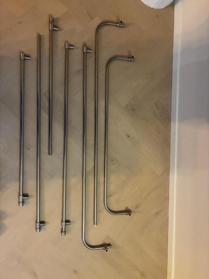 Gordijn roede RVS 4x, Huis en Inrichting, Stoffering | Gordijnen en Lamellen, Zo goed als nieuw, Minder dan 100 cm, 200 cm of meer