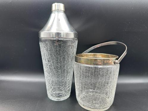 60s Craquelé glas cocktail shaker en ijsemmer, Huis en Inrichting, Keuken | Keukenbenodigdheden, Gebruikt, Ophalen of Verzenden