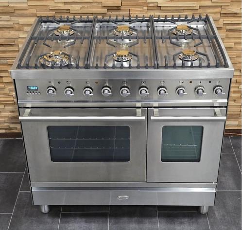 🔥Luxe Fornuis Boretti 90cm rvs + rvs 6 pits 2 ovens, Witgoed en Apparatuur, Fornuizen, Zo goed als nieuw, Vrijstaand, Gas, 5 kookzones of meer