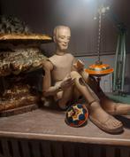 Antieke blikken draaitol aan steel Chad valley ca 30 cm, Ophalen of Verzenden