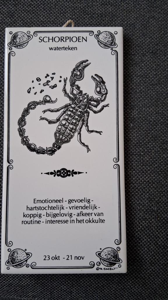 Vintage Wandtegeltje Schorpioen Sterrenbeeld spreuk, Antiek en Kunst, Antiek | Wandborden en Tegels, Ophalen of Verzenden