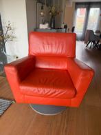 Oranje leren draaifauteuil, Huis en Inrichting, Fauteuils, Ophalen, Zo goed als nieuw, Leer, 75 tot 100 cm
