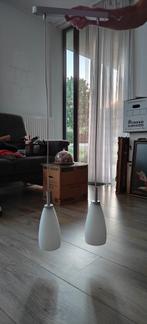 Hanglamp mat wit met mat zilver metaal., Ophalen, 50 tot 75 cm, Zo goed als nieuw, Glas