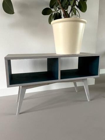 Houten design meubelkastje | grijs / turquoise | 80*35*47 cm