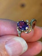 Prachtige 9 karaat gouden Amethist en diamanten ring, Verzenden, Paars, Zo goed als nieuw, 17 tot 18