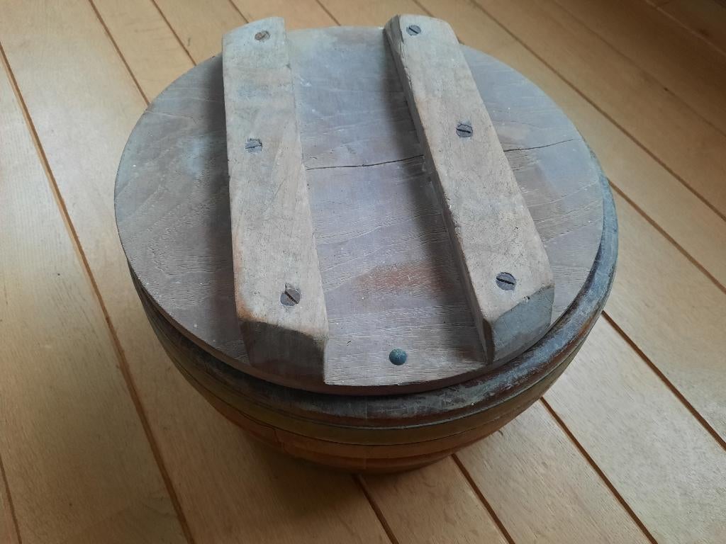 Brocante Kaasvat met deksel Ø 35 cm, Antiek en Kunst, Ophalen of Verzenden