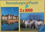 Chambord kasteel + Camargue paarden Ravensburger 2puzzel box, 500 t/m 1500 stukjes, Legpuzzel, Zo goed als nieuw, Ophalen