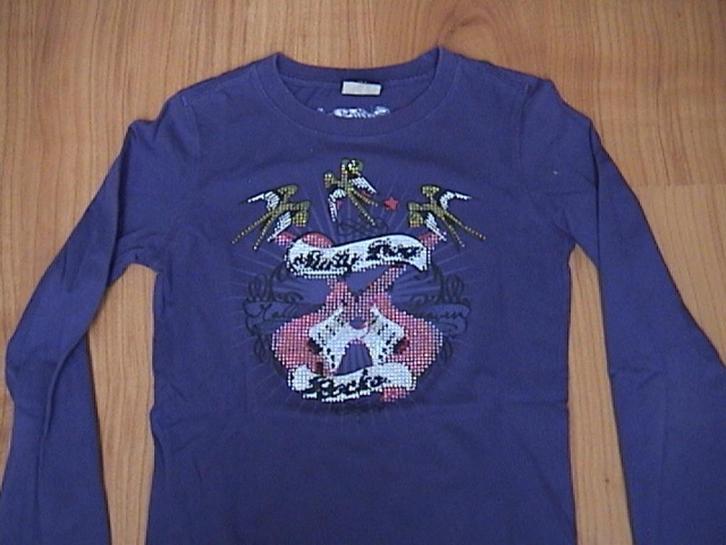 SALTY DOG paars shirt met opdruk van gitaren en pailletjes, Kinderen en Baby's, Kinderkleding | Maat 164, Zo goed als nieuw, Meisje