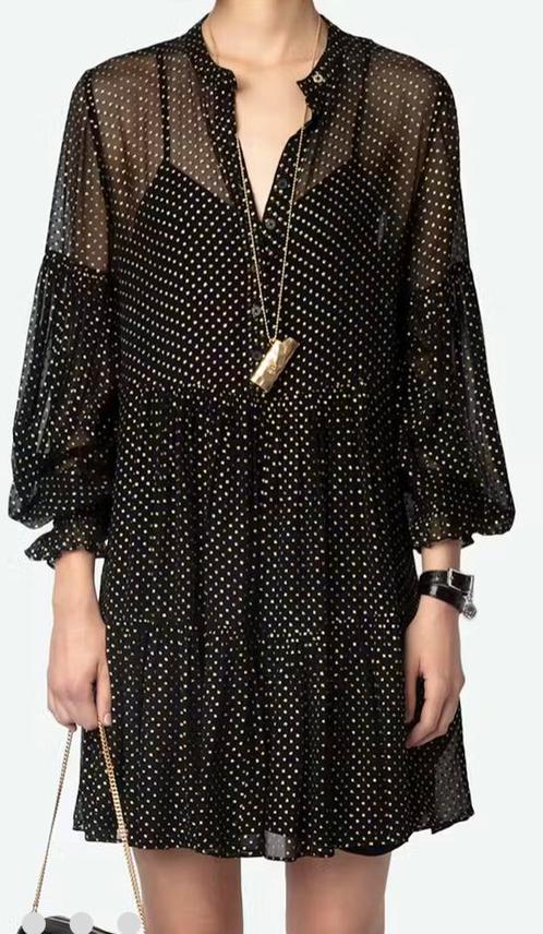 ZADIG & VOLTAIRE RANDY jurk zwart goud maat XS  S 34/36 NEW!, Kleding | Dames, Jurken, Nieuw, Maat 36 (S), Zwart, Boven de knie
