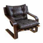 Multiplex & leer feauteuil naar scandinavisch design, Ophalen, Gebruikt, 75 tot 100 cm, Hout