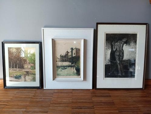 Set van 3 etsen/tekeningen, Antiek en Kunst, Kunst | Etsen en Gravures, Verzenden