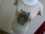 Shirt top Numph maat M 38 40 met kat / poes, Kleding | Dames, Tops, Maat 38/40 (M), Beige, Ophalen of Verzenden, Zo goed als nieuw