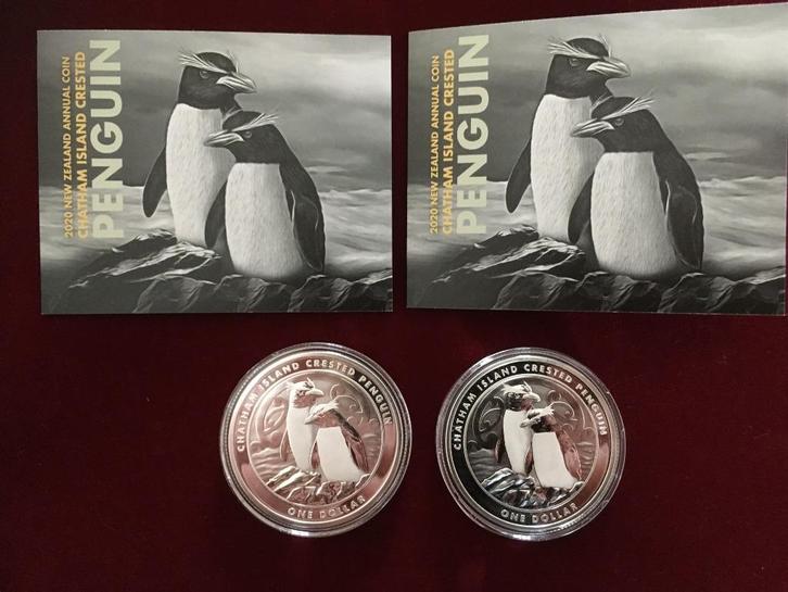 1oz. Zilver Chatham Island Crested Penguin 2020, Postzegels en Munten, Edelmetalen en Baren, Zilver, Ophalen of Verzenden