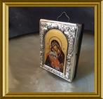 Klein echt zilveren lijstje met geschilderd Maria ikoon, Antiek en Kunst, Ophalen of Verzenden, Zilver