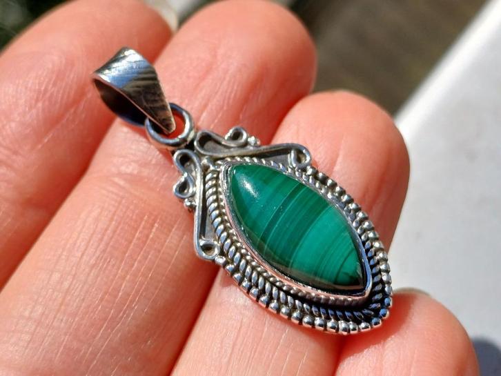 Vanoli 925 zilveren kettinghanger met malachiet, Sieraden, Tassen en Uiterlijk, Kettinghangers, Nieuw, Zilver, Groen, Met edelsteen