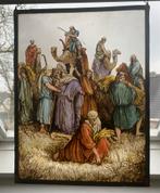 Oude religieuze glas in lood raamhanger ,, Oogsten’’, Antiek en Kunst, Ophalen of Verzenden