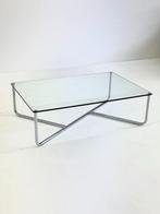Glazen Gispen salontafel met buisframe onderstel, Huis en Inrichting, Tafels | Salontafels, Ophalen, 50 tot 100 cm, 100 tot 150 cm