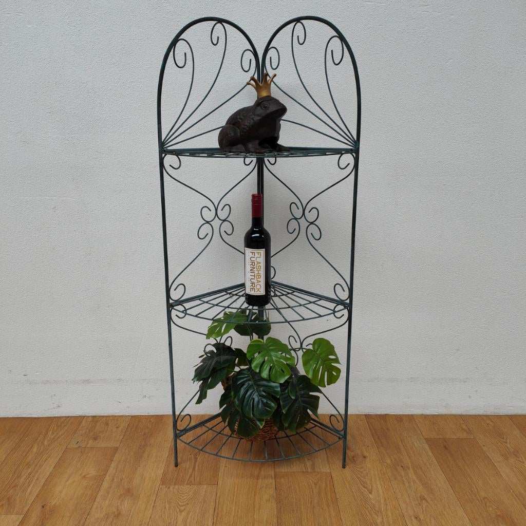 Brocante ijzeren etagère plantenstandaard, hoek rekje Metaal, Huis en Inrichting, Woonaccessoires | Etagères, Gebruikt, Ophalen of Verzenden