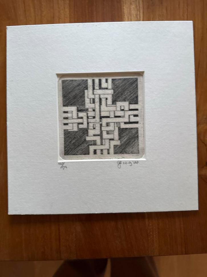 Abstracte ets (beperkte oplage), Antiek en Kunst, Kunst | Etsen en Gravures, Ophalen of Verzenden